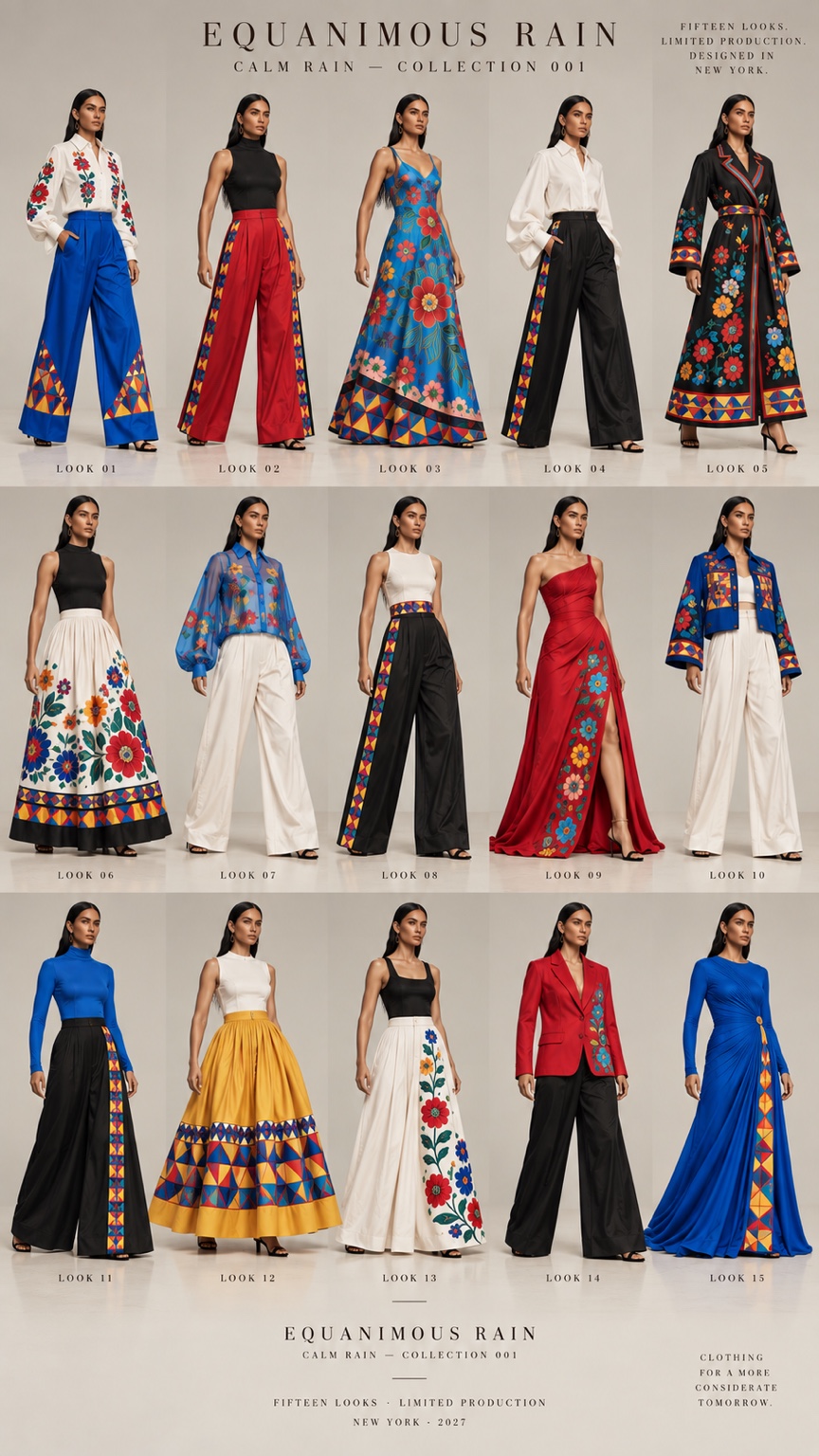 All fifteen looks from EQUANIMOUS RAIN CALM RAIN Collection 001